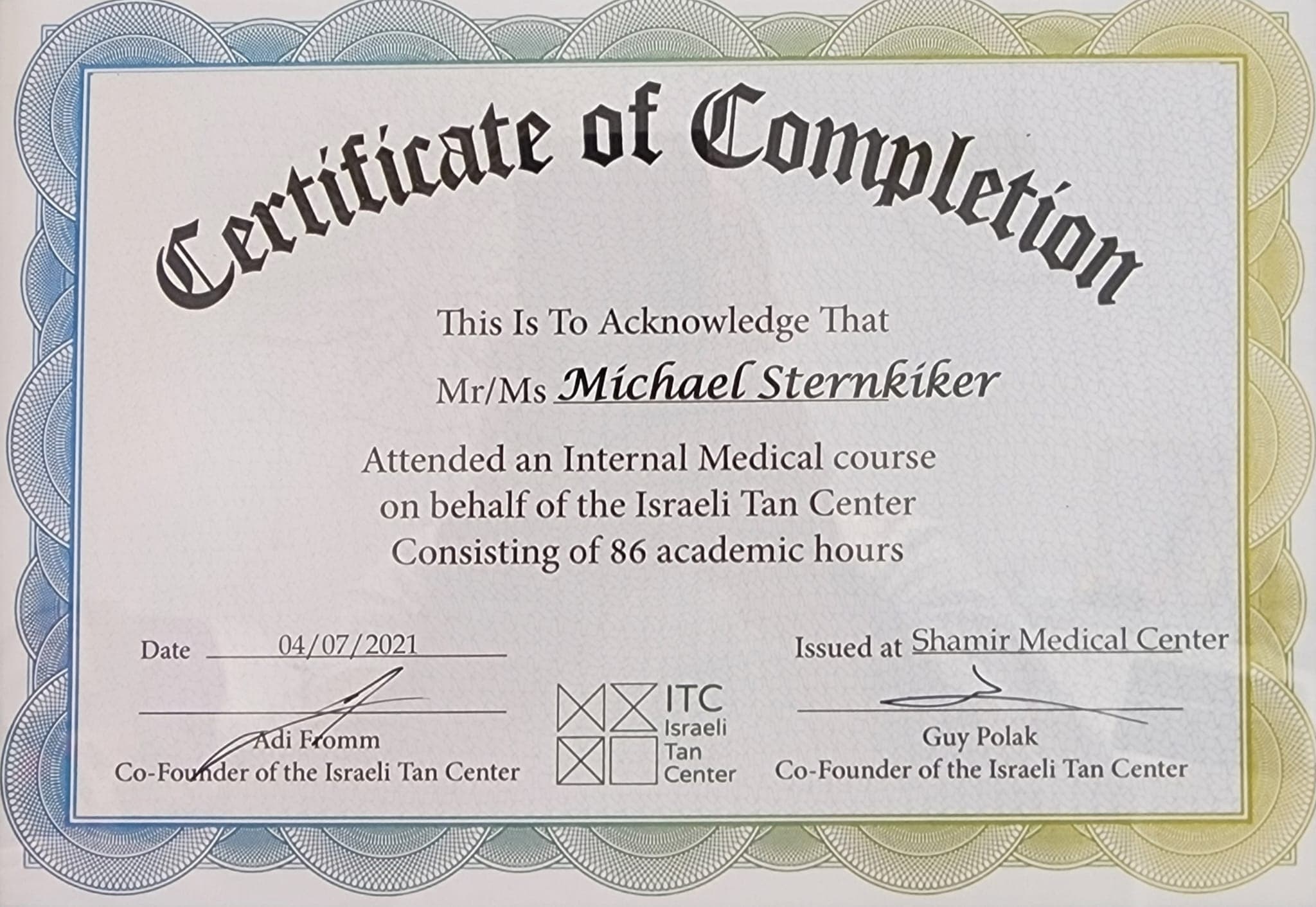 2021 internal medicine certificate